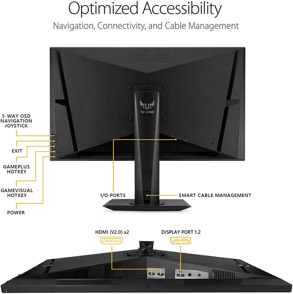 TUF Gaming 27" 2K HDR Gaming Monitor (VG27AQ) - QHD (2560 X 1440), 165Hz (Supports 144Hz), 1Ms, Extreme Low Motion Blur, Speaker, G-SYNC Compatible, VESA Mountable, Displayport, Hdmi,Black