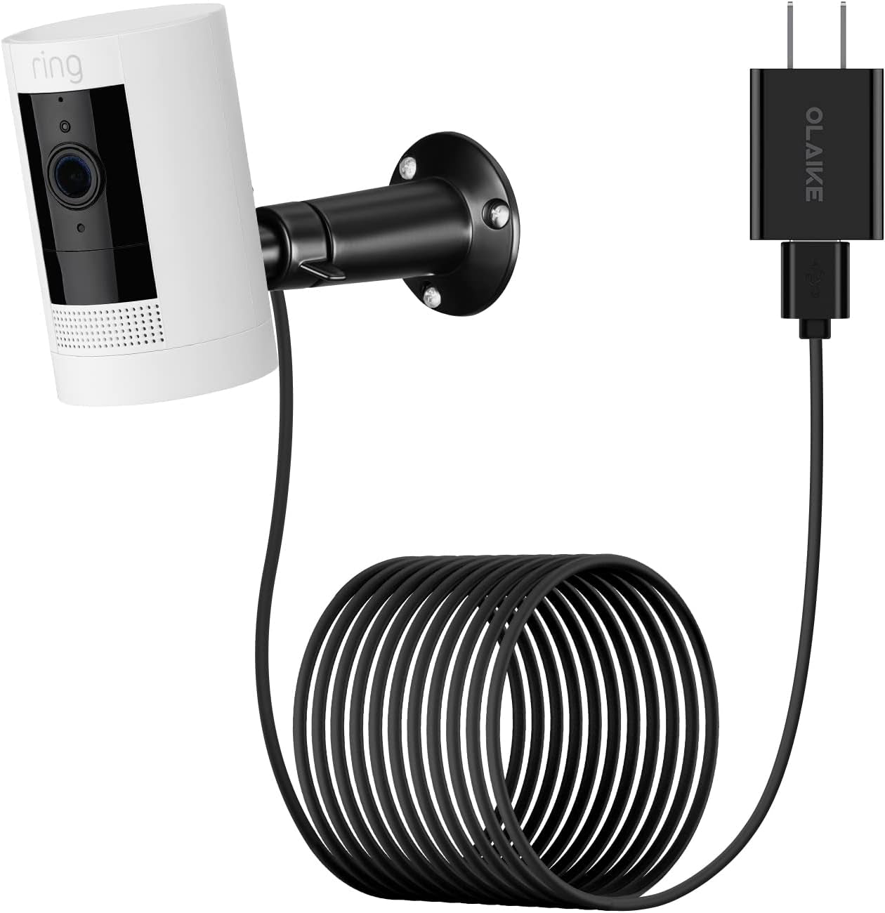 Power Adapter with Metal Mount Plug in Charger for Stick up Cam Battery, (5M/ 16Ft) Waterproof Charging Cable Bundle with 360 Degree Angle Adjustment Bracket, Black