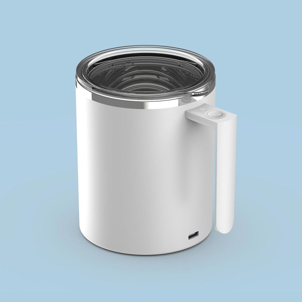 Self Stirring Coffee Mug, 12.2 Oz Electric Mixing Cup with Magnetic Stirrer & Anti-Sedimentation, Rechargeable Travel Mug for Coffee, Milk, Hot Cocoa (White)