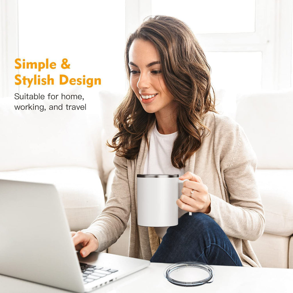 Self Stirring Coffee Mug, 12.2 Oz Electric Mixing Cup with Magnetic Stirrer & Anti-Sedimentation, Rechargeable Travel Mug for Coffee, Milk, Hot Cocoa (White)