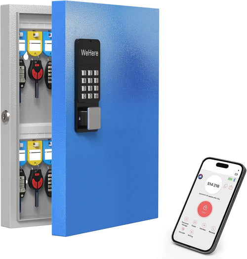 32-Key Smart Key Lock Box Wall Mount – Commercial Key Cabinet with App, Keypad, Bluetooth & Wifi Unlock (Sold Separately), Access Log Tracking, Key Management for Rental, Office, Property