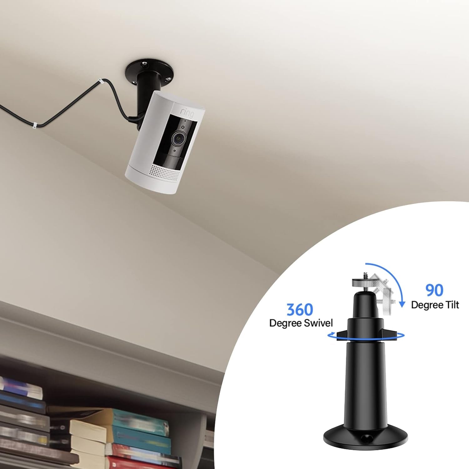 Power Adapter with Metal Mount Plug in Charger for Stick up Cam Battery, (5M/ 16Ft) Waterproof Charging Cable Bundle with 360 Degree Angle Adjustment Bracket, Black