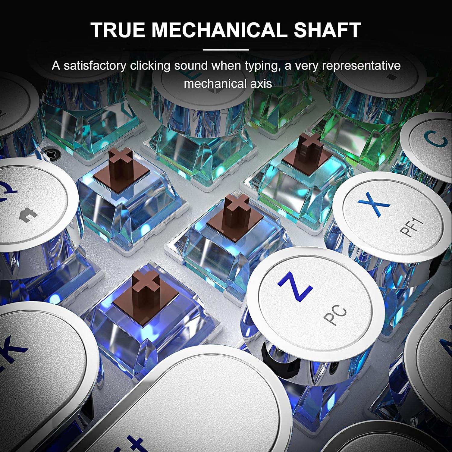 60% Mechanical Keyboard, Gaming Keyboard for PC, Wired Mini White Keyboaed Compact RGB LED Backlit, Retro Computer Keyboard Typewriter Style round Keycap for PC Gamer/Office, 61 Keys