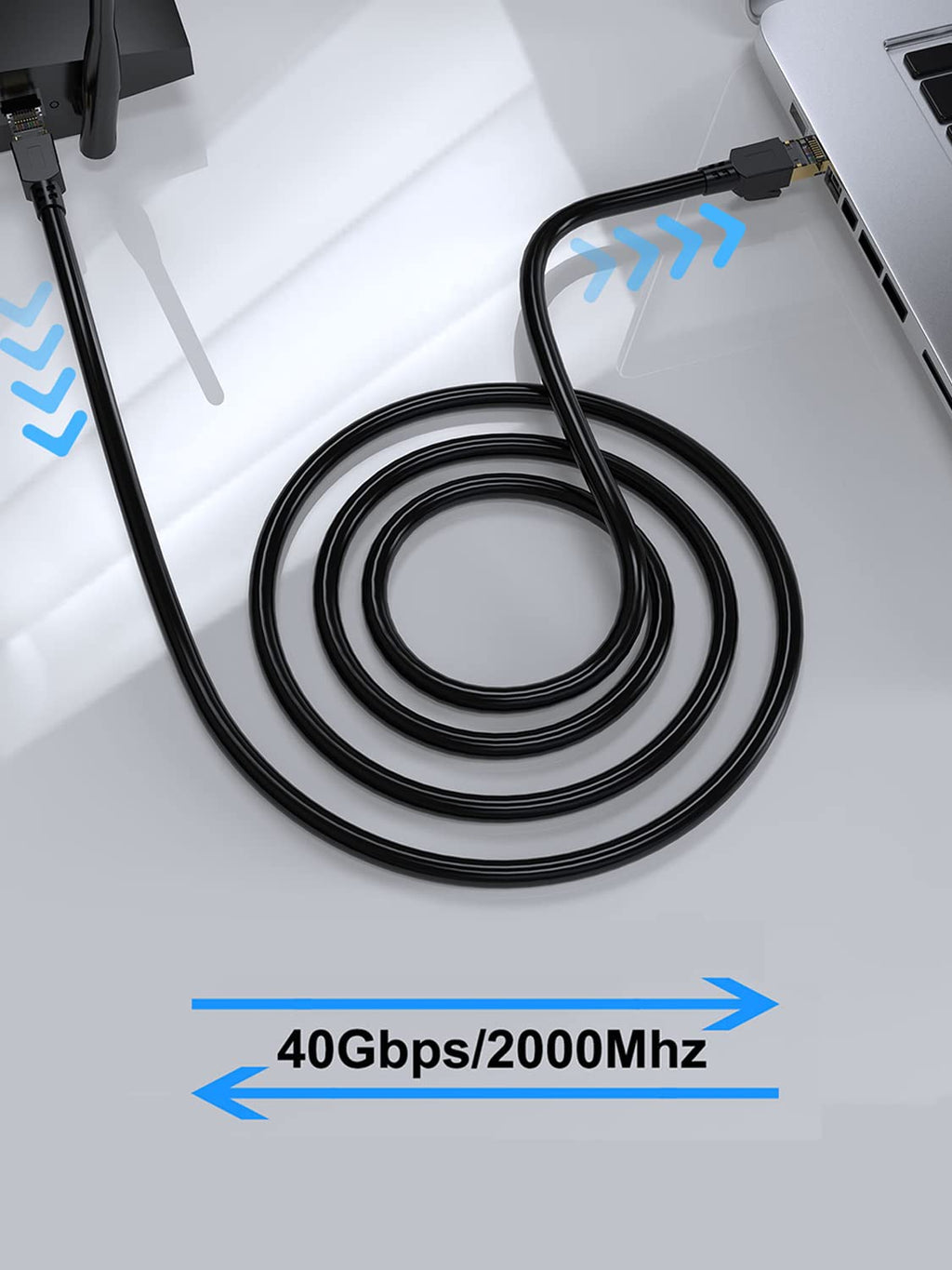 Cat 8 Ethernet Cable 3 Ft-5Pack,Rj45 40Gbps 2000Mhz Patch Cord, Indoor&Outdoor High Speed Network Cable, 26AWG Heavy Duty Direct Burial Shielded SFTP Lan Wire, in Wall&Weatherproof for Router Black