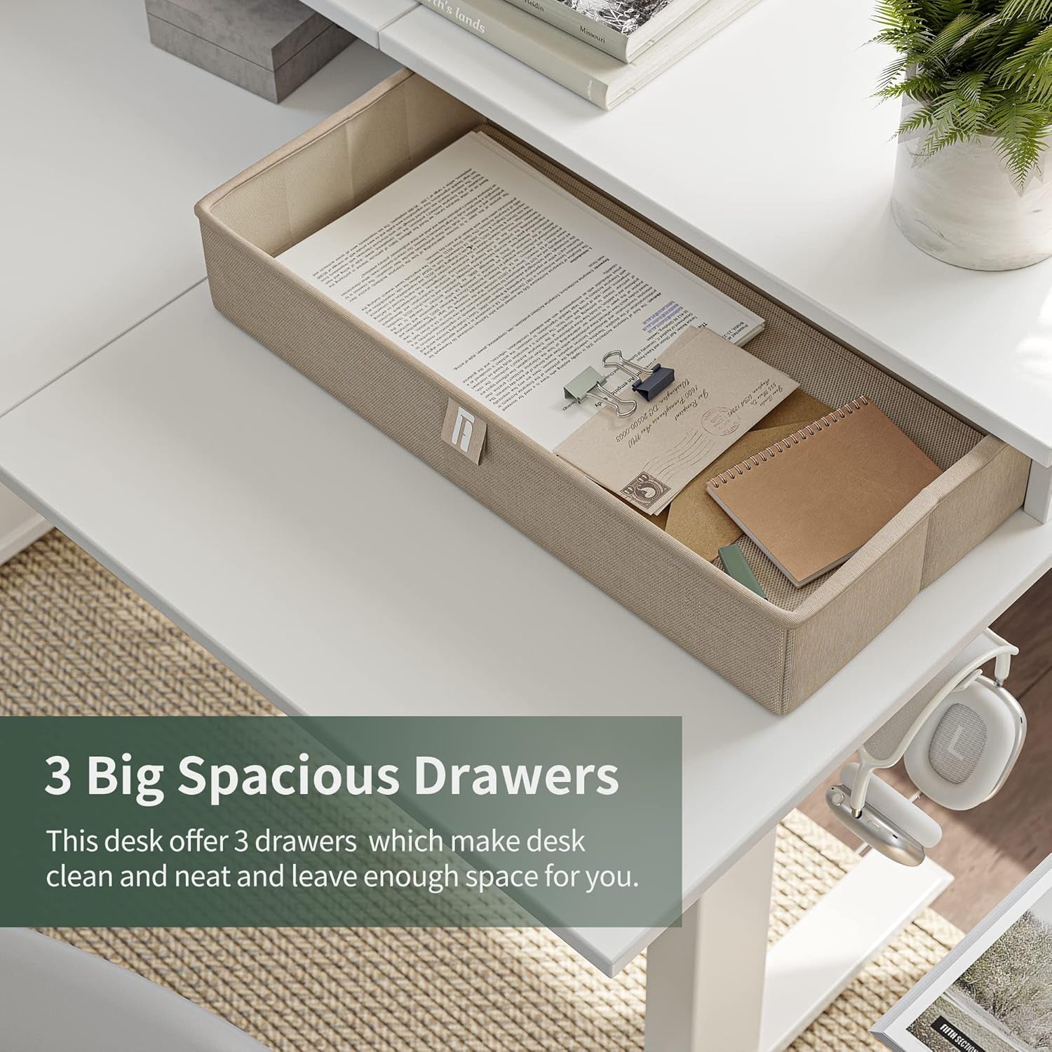 63" Triple Motor L Shaped Standing Desk with 3 Drawers, 330LBS Electric Standing Gaming Office Desk L Shape, Pure White